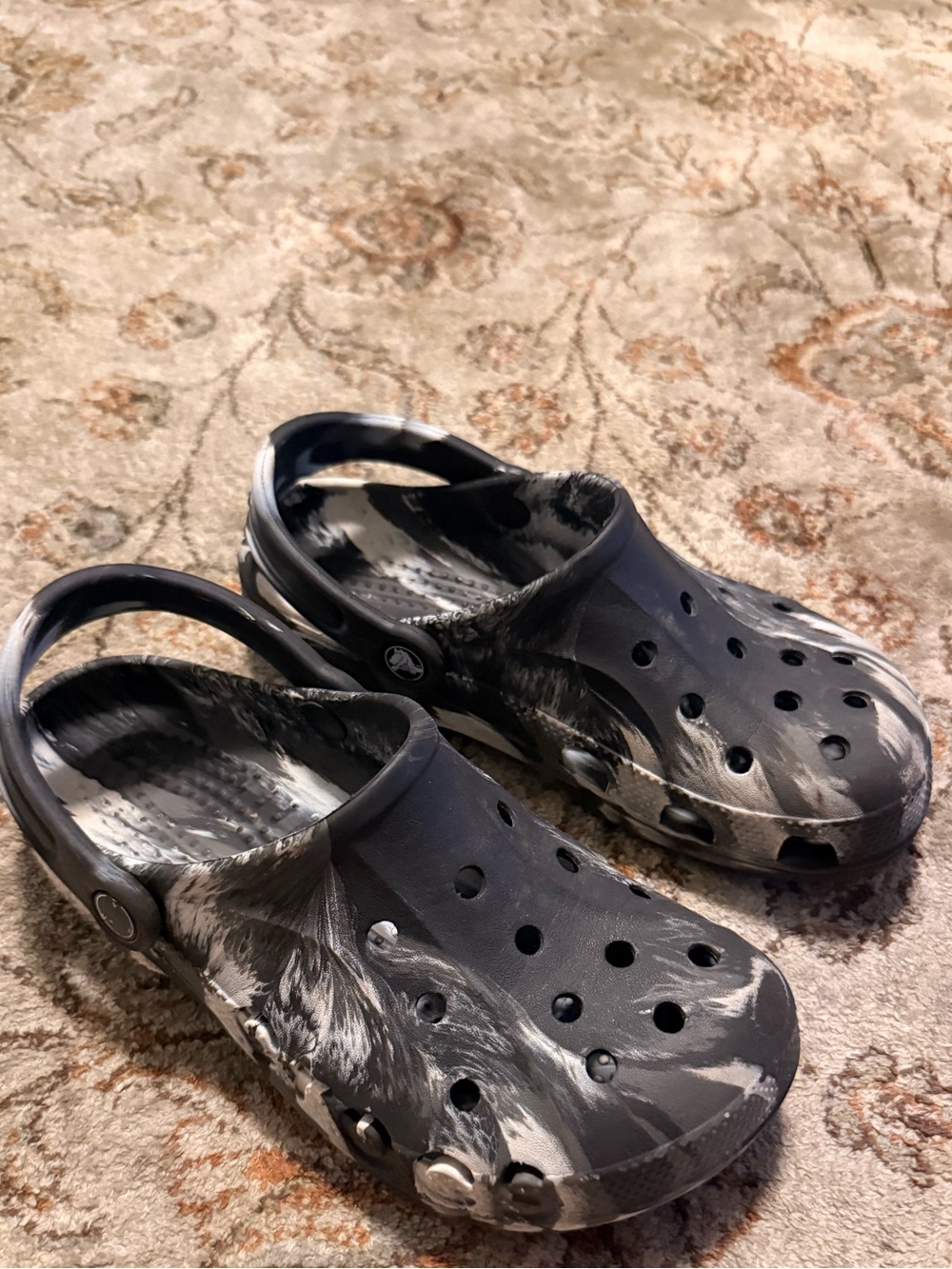 CROCS Men’s Black and White Marble Slip-On Clogs